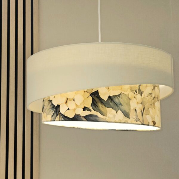Slīpā tortītes formas griestu lampa ar lina un printa audumu, D50cm