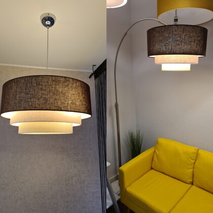 Taisnās "tortītes"modeļa lampu komplekts : stāvlampa un griestu lampa