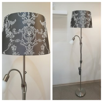 Stāvlampa ar greznu auduma abažūru un papildlampiņu lasīšanai