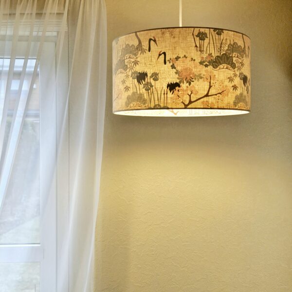 Smilškrāsas divpusējā lampa ar dzērvēm japāņu dārzā , D45cm H24cm
