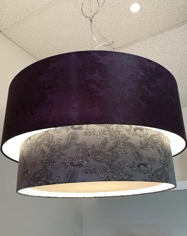 2-līmeņu griestu lampa guļamistabai,  D60 un D50cm un daļēji slēgtu apakšu