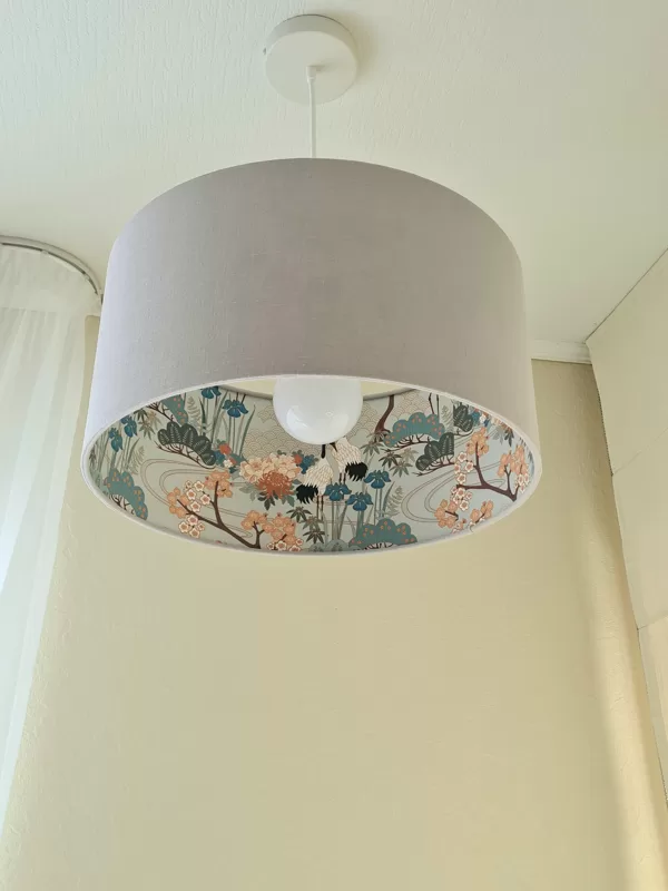 Divpusējā lampa ar printa audumu un linu, diametru 45cm