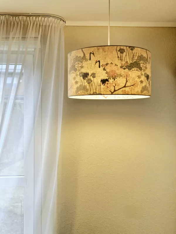 Smilškrāsas divpusējā lampa ar dzērvēm japāņu dārzā , D45cm H24cm
